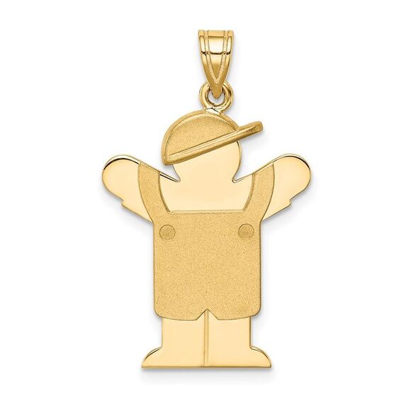 Kazi Luxury 14k Yellow Gold Solid Engravable Boy in Overalls Hat on Left Charm